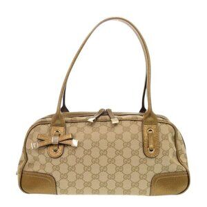 Gucci Princi Mini Boston Bag GG Canvas Beige Gold Handbag 1076